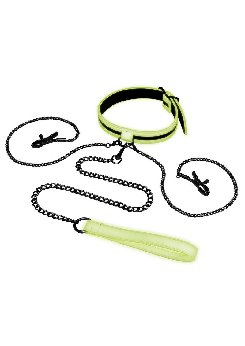 Glow in The Dark Collar with Nipple Clips and Leash-The Edge OK