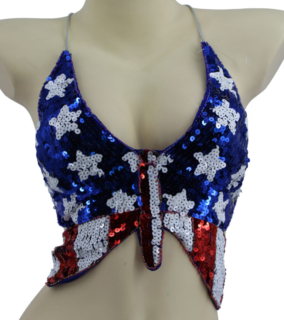 Beaded Sequin USA Butterfly Top