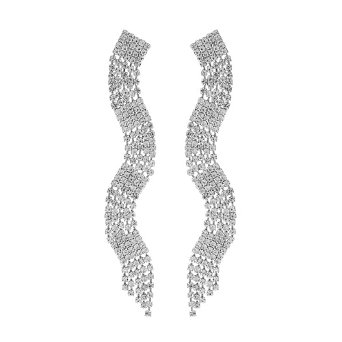 27331 Rhinestone Wave Fringe Earrings-The Edge OK