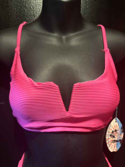 V Top Bralette-Bubblegum Ribbed