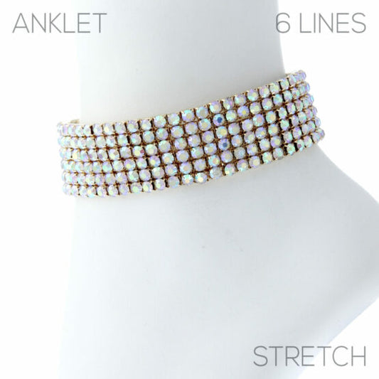 6 Row Rhinestone Anklet -AB Color