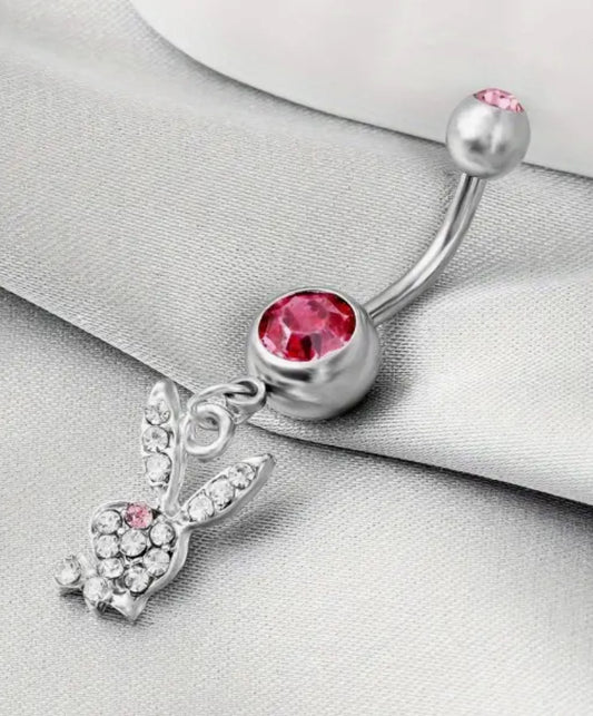 Pink Jewel Rhinestone Bunny Belly Ring