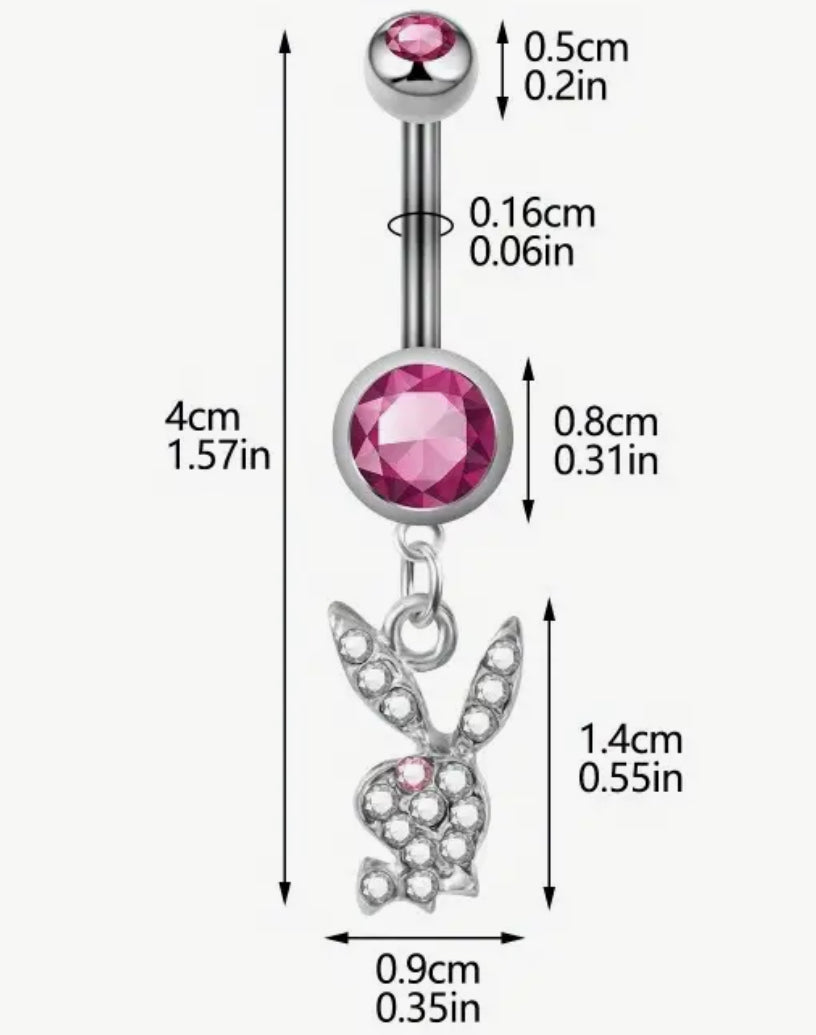 Pink Jewel Rhinestone Bunny Belly Ring