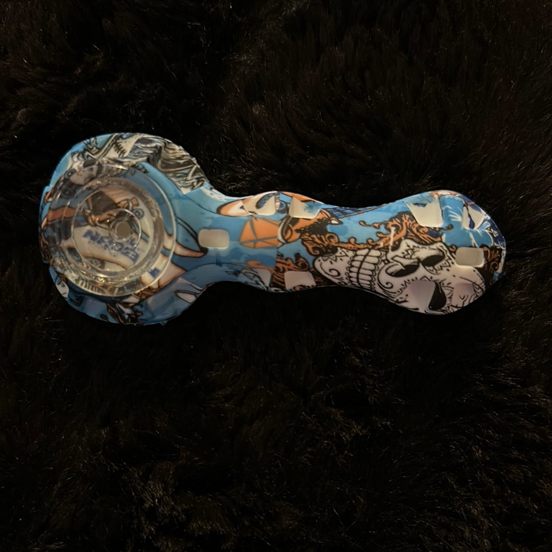 Blue Silicone Pipe with Skulls