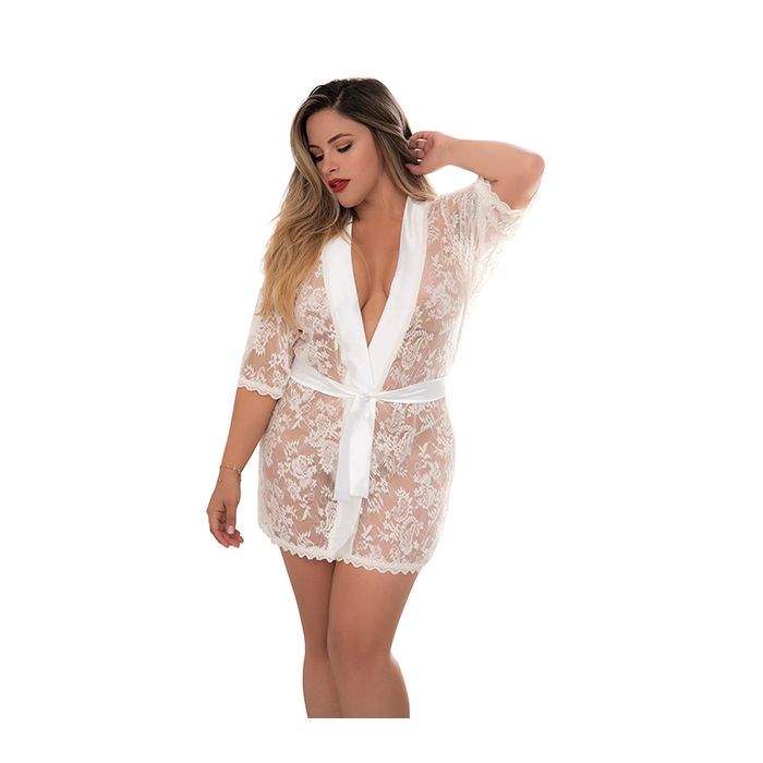 Lace Robe w/Matching G-String Ivory- Queen-The Edge OK