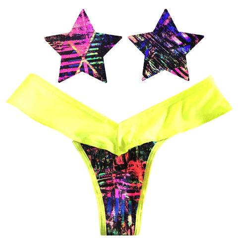 SPO-CAL-NKS California Love Yellow Neon AF Blacklight Sporto Pastie and Pantie Lingerie Set-The Edge OK