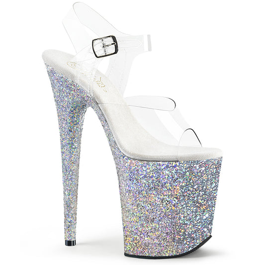 Flamingo 808LG 8 inch Ankle Strap Heel - Silver Glitter