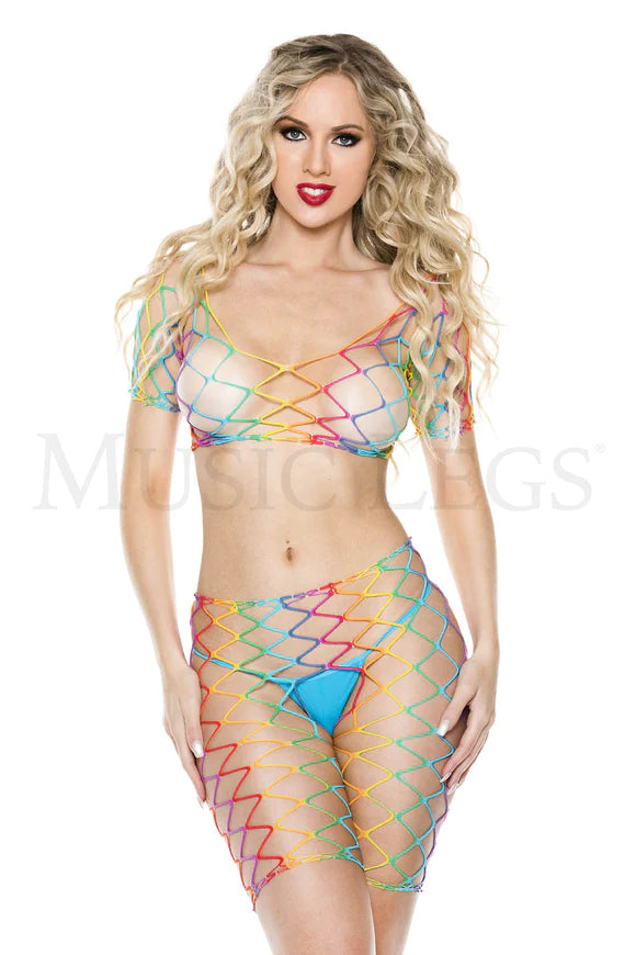 9830 Rainbow Fence Net Crop Top/Capri Set-The Edge OK