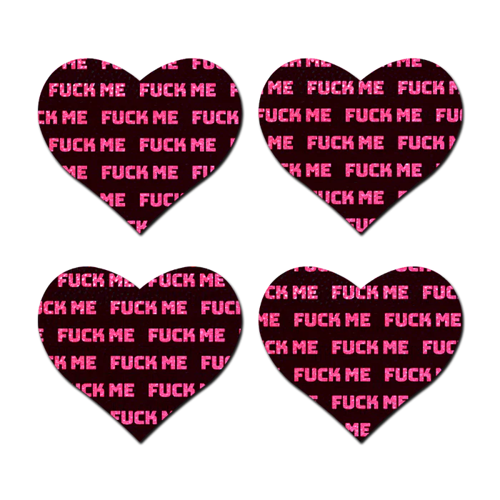 Petites: Two-Pair Small 'Fuck Me' Hearts Nipple Pasties