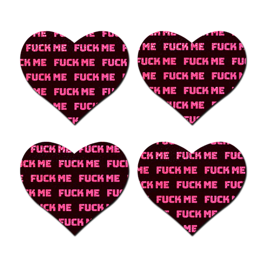 Petites: Two-Pair Small 'Fuck Me' Hearts Nipple Pasties