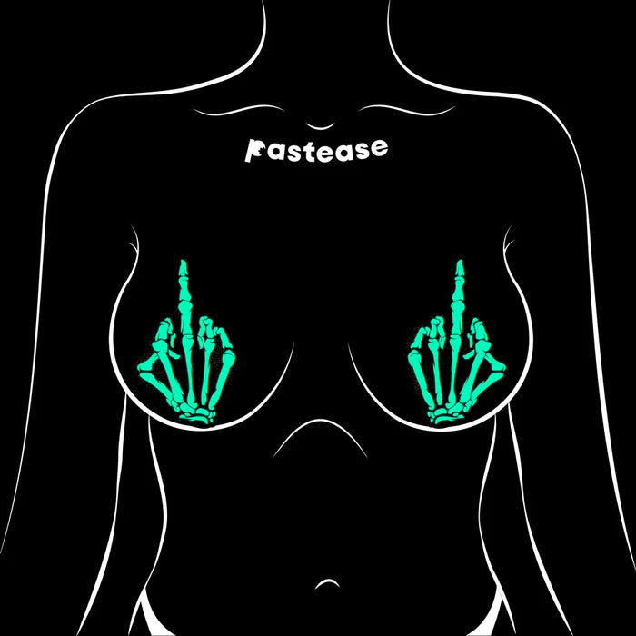 Middle Finger Skeleton Hand Pasties Glow in the Dark Nipple Covers