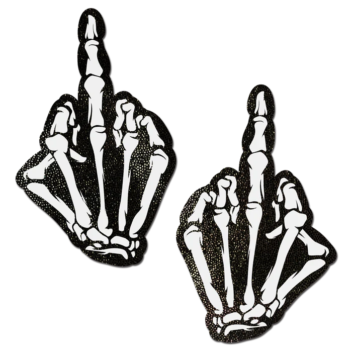 Middle Finger Skeleton Hand Pasties Glow in the Dark Nipple Covers