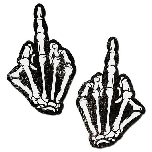 Middle Finger Skeleton Hand Pasties Glow in the Dark Nipple Covers