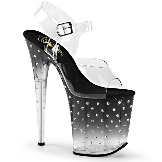 Stardust 808T - 8 Inch Clear/Black Ombre Rhinestone Heels