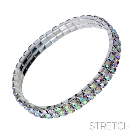 5472 2 Row Silver Rhinestone Stretch Bracelet-The Edge OK