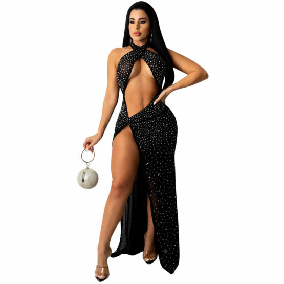 7192 Rhinestone Mesh Dress-The Edge OK