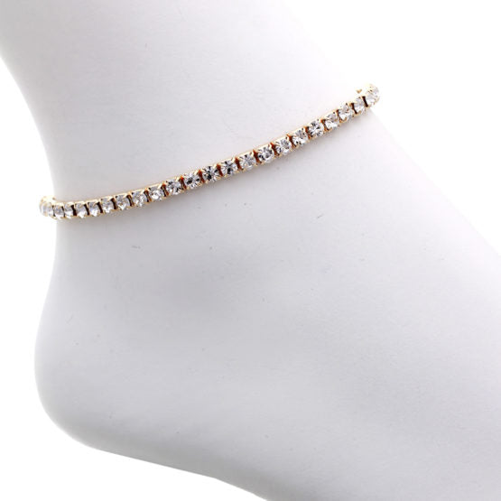 8321 1 Row Silver Rhinestone Stretch Anklet-The Edge OK