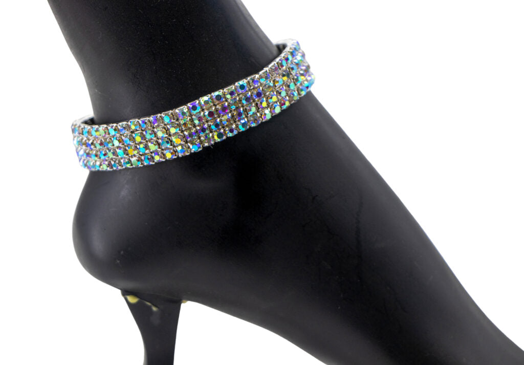 8324 4 row Rhinestone Stretchy Anklet-The Edge OK