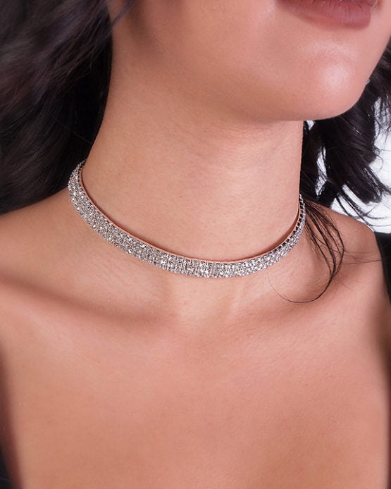 8713 3 Row Rhinestone Stretch Choker-The Edge OK