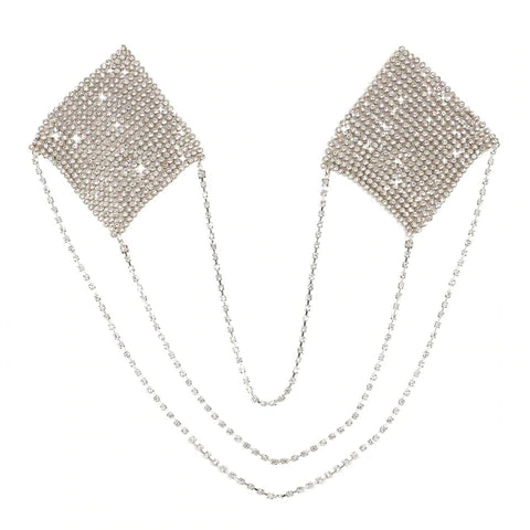 BN-SCR-031Chain Reaction Silver Metal Mesh Jewel Reusable Nipple Cover Pasties-The Edge OK