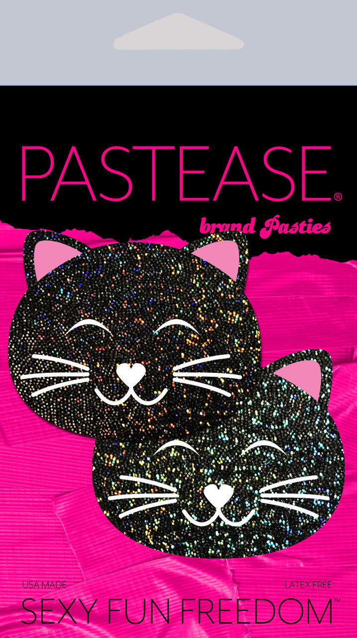 Pastease Happy Black Glitter Kitty Pasties-The Edge OK