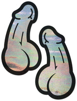 Pastease Holographic Silver Dick Nipple Pasties-The Edge OK