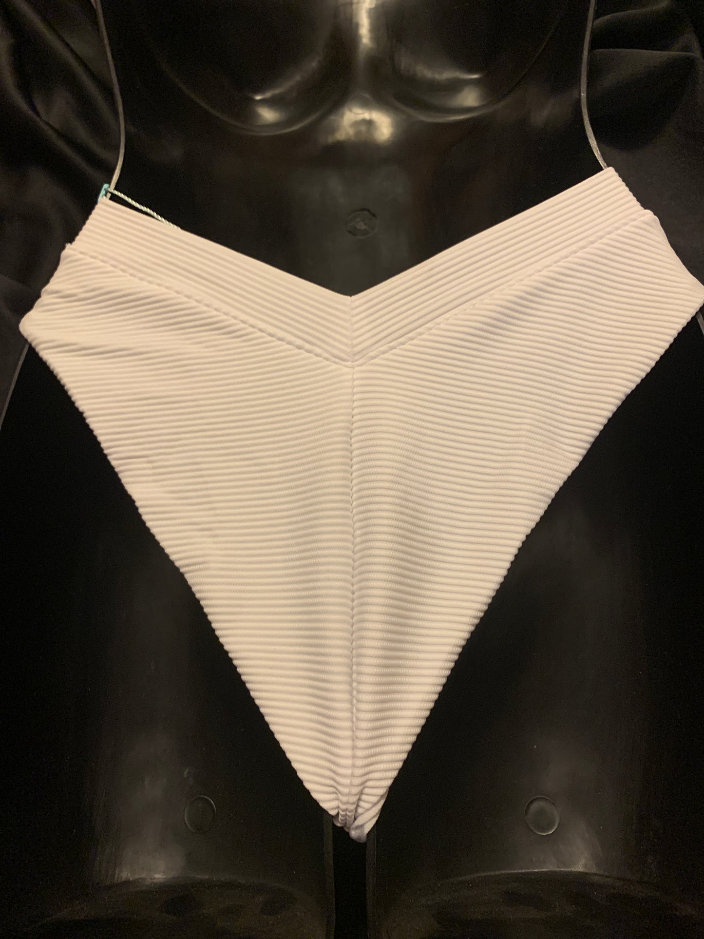 White Ribbed White High Leg V Swim Bottom-The Edge OK