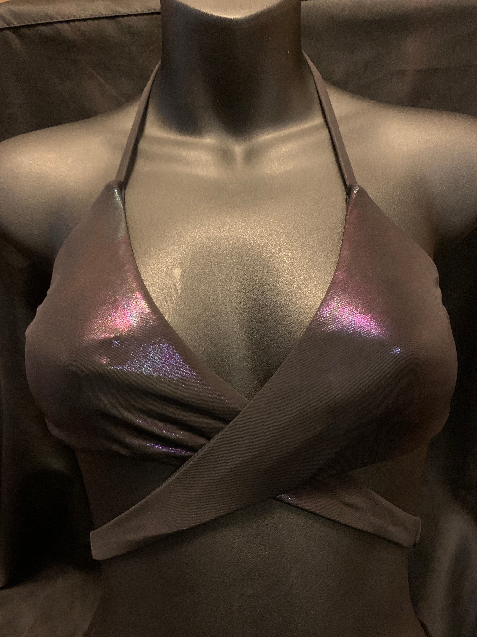 NC05 Black Metallic Hologram Halter Top-The Edge OK