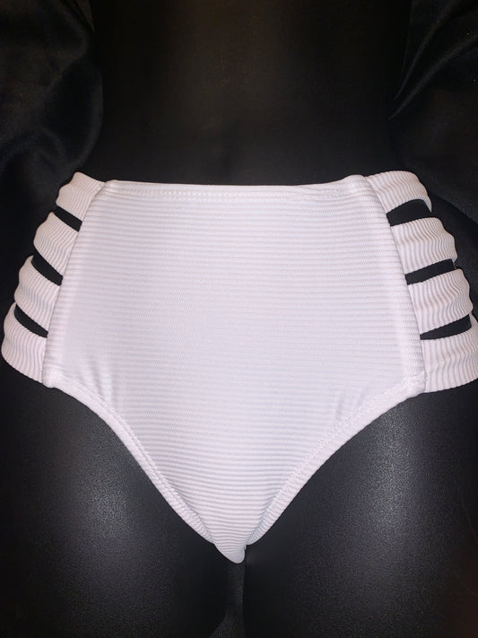 High Waisted Swim Bottom-Ribbed White-The Edge OK