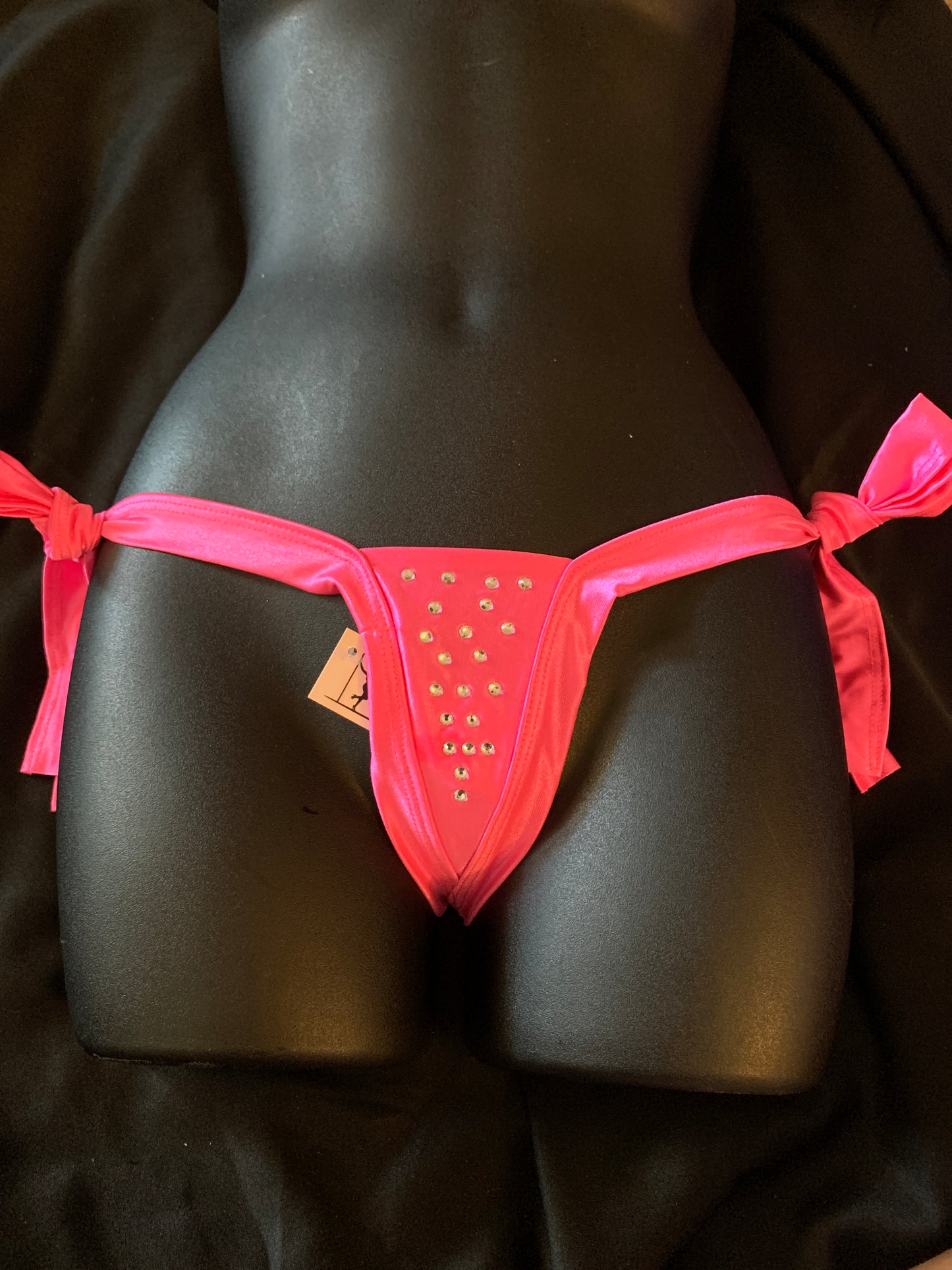 E-002 Wide Band Rhinestone Y Back Tie-Side Thong-The Edge OK