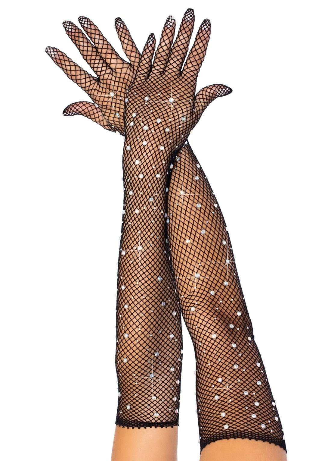 2038 Rhinestone Fishnet Long Gloves-The Edge OK